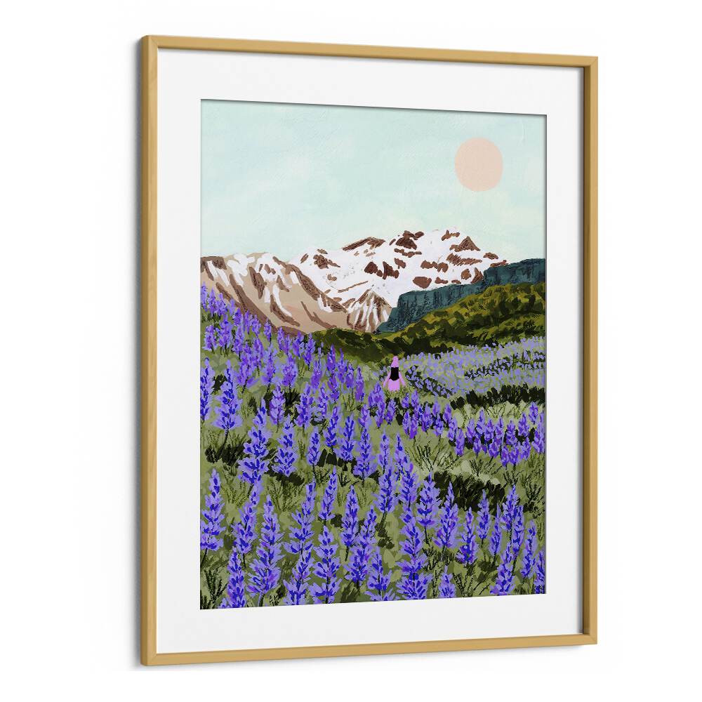 Lupine By Sarah Gesek Landscape Art Prints in Oak Wood Frame With Mount