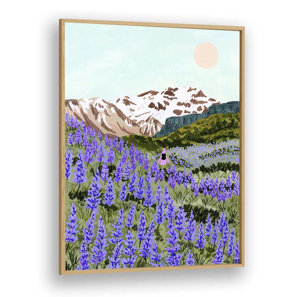 Lupine By Sarah Gesek Landscape Art Prints in Oak Wood Plain Frame