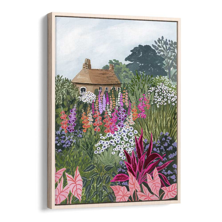 Lush Garden By Sarah Gesek Landscape Art Prints in Oak Wood Floater Frame