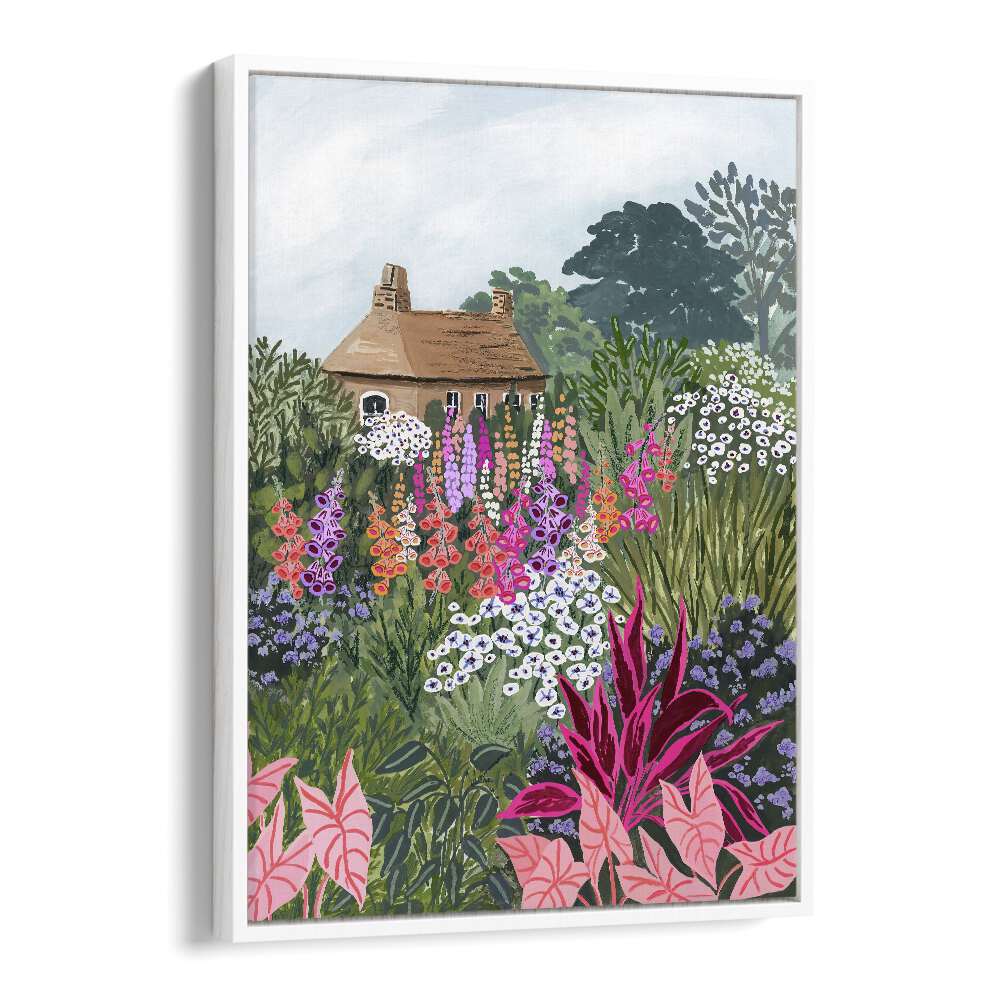 Lush Garden By Sarah Gesek Landscape Art Prints in White Floater Frame