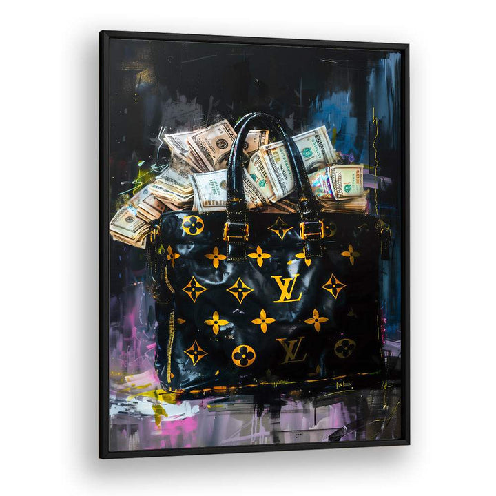 Lv Bag With Dollars Fashion Paintings Fashion Posters in Black Plain Frame