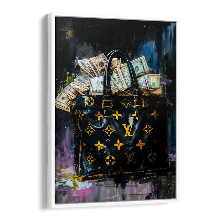 Lv Bag With Dollars Fashion Paintings Fashion Posters in White Floater Frame