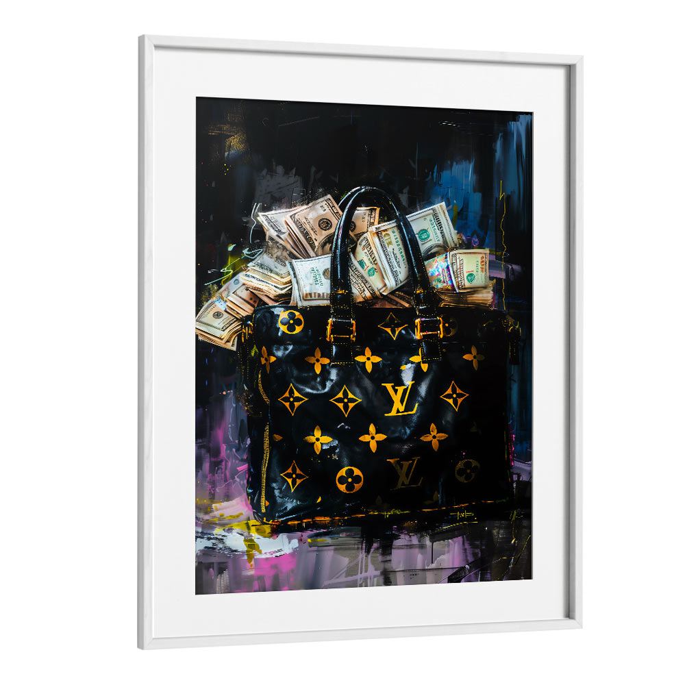 Lv Bag With Dollars Fashion Paintings Fashion Posters in White Frame With Mount