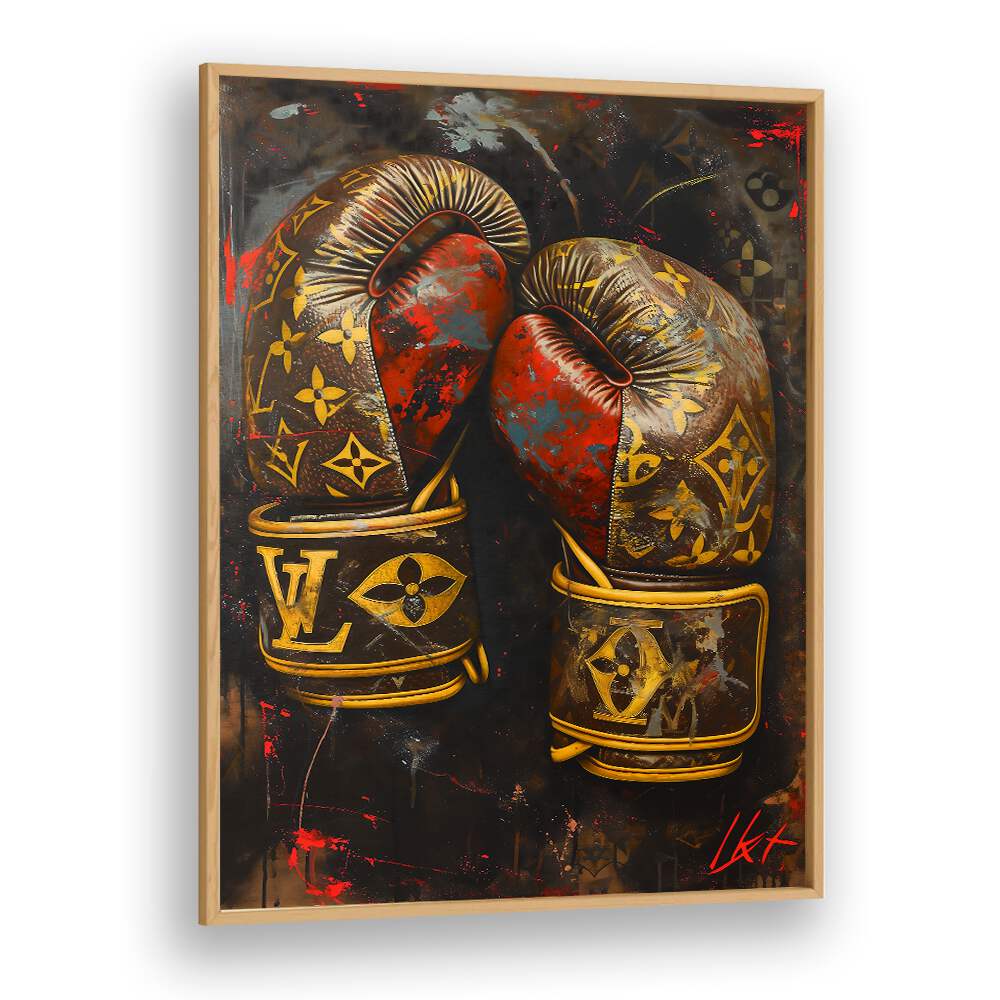 Lv Boxing Gloves Gaming Posters in Oak Wood Plain Frame