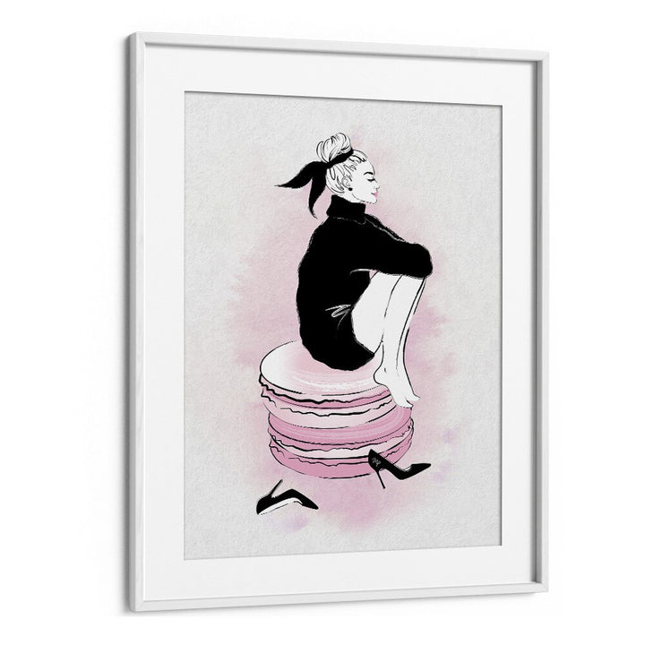 Macaron Girl Fashion Art Artwork in White Frame With Mount