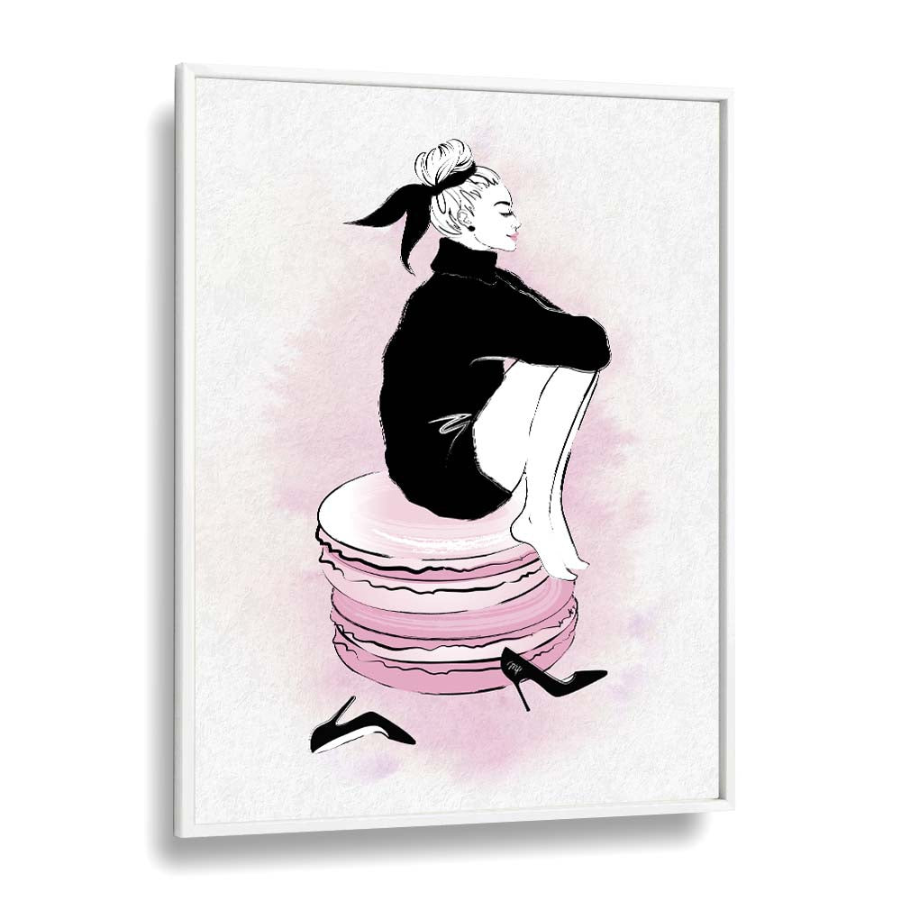 Macaron Girl Fashion art Artwork in White Plain Frame
