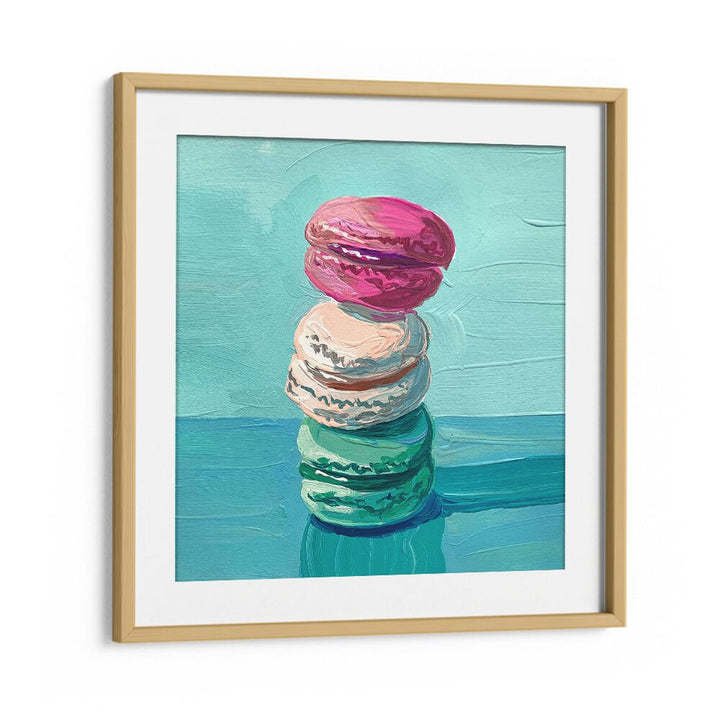 Macarons Bar & Cafe Artwork in Oak Wood Frame With Mount