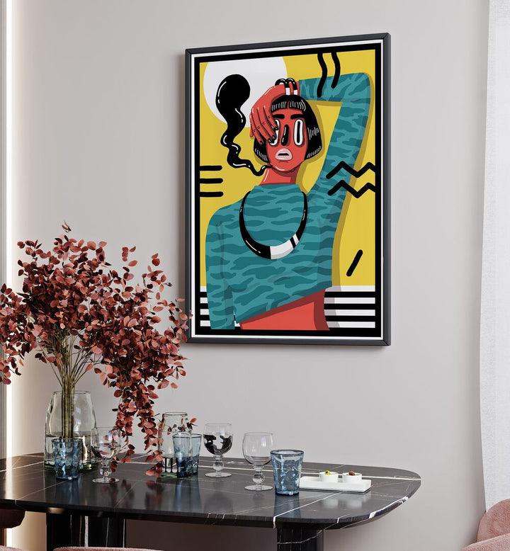 Madame X Framed Art II in Black Plain Frame Placed on a White Wall near a small Black Dining Table