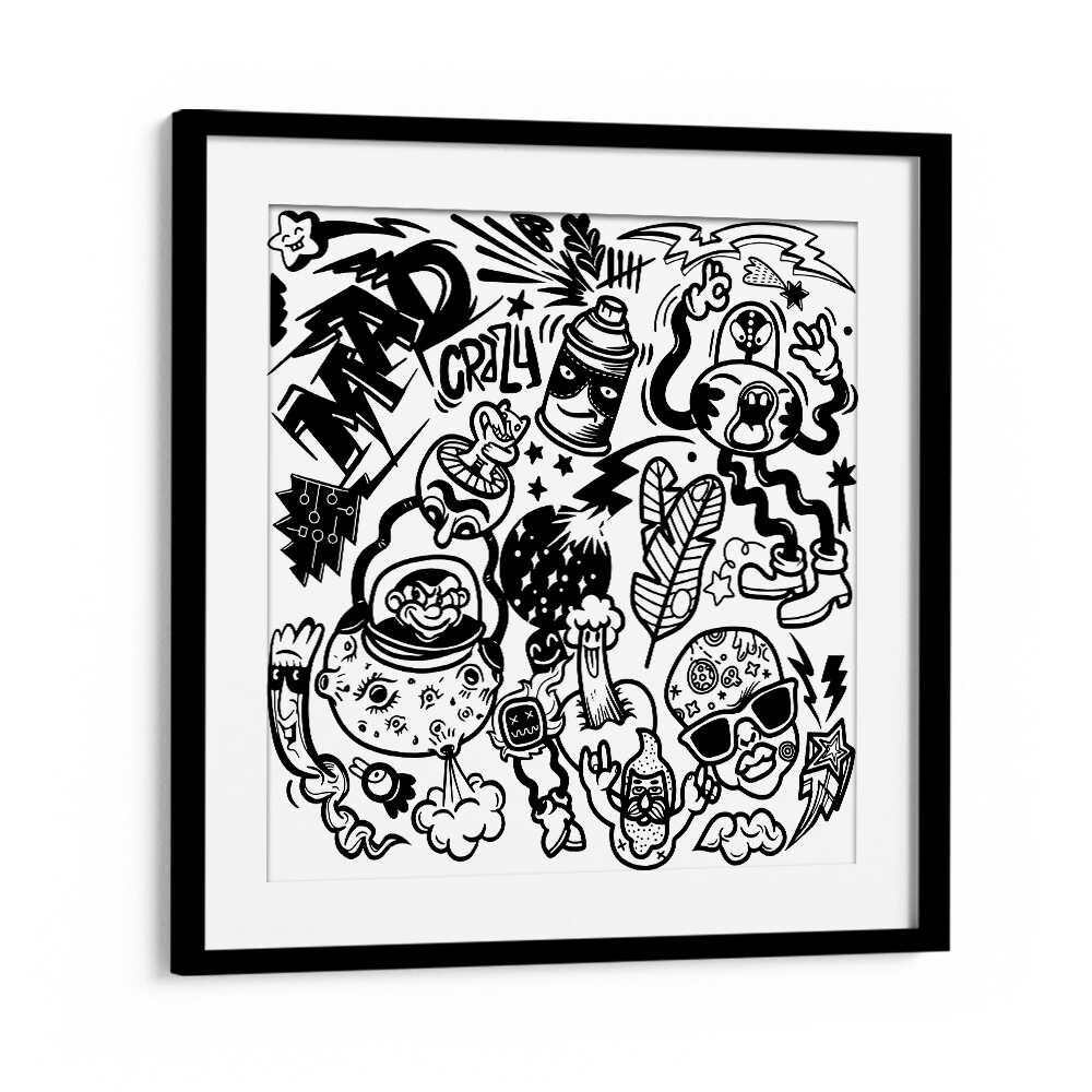 Madness Unboxed Doodle Art Artwork in Black Frame With Mount