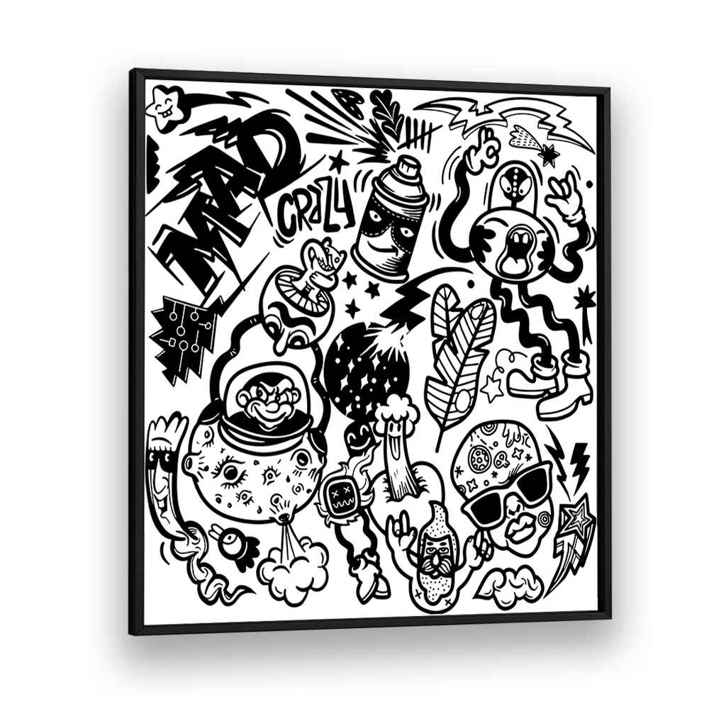 Madness Unboxed Doodle Art Artwork in Black Plain Frame