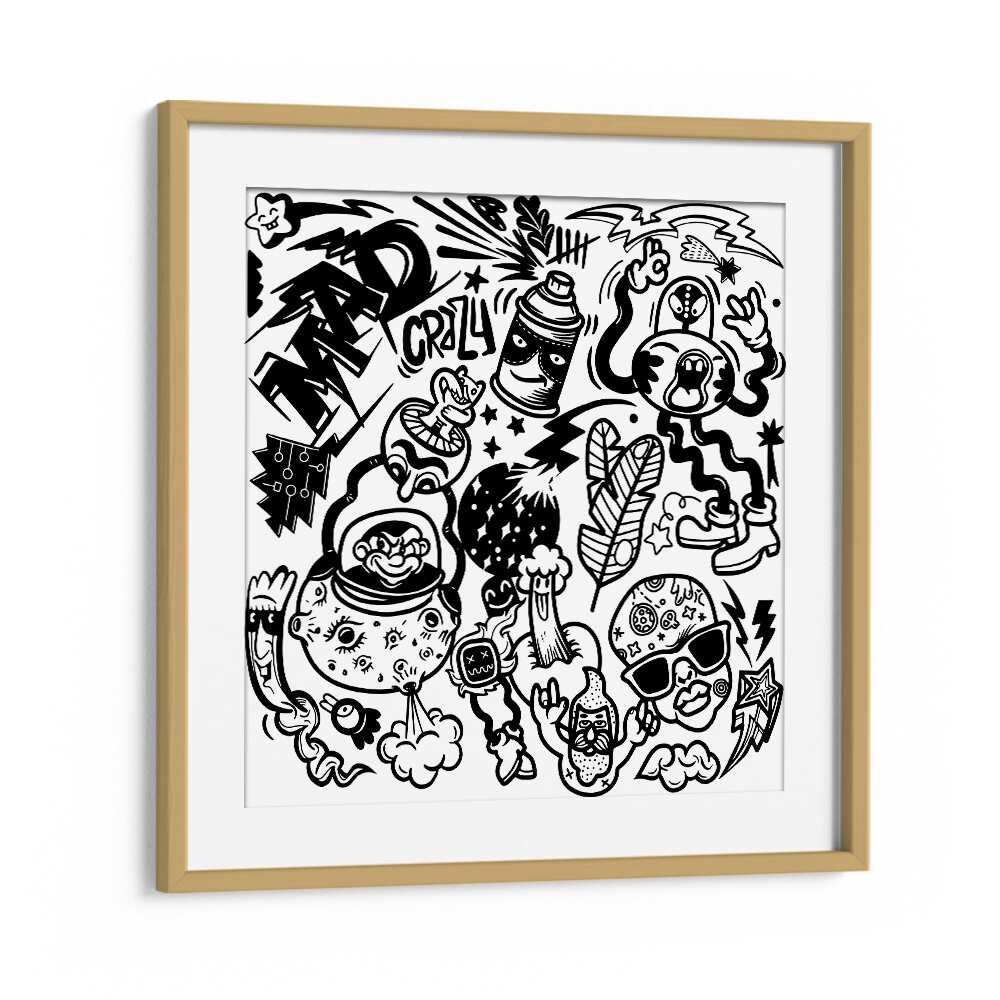 Madness Unboxed Doodle Art Artwork in Oak Wood Frame With Mount