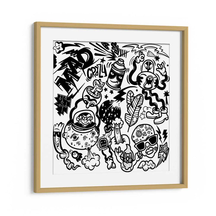 Madness Unboxed Doodle Art Artwork in Oak Wood Frame With Mount