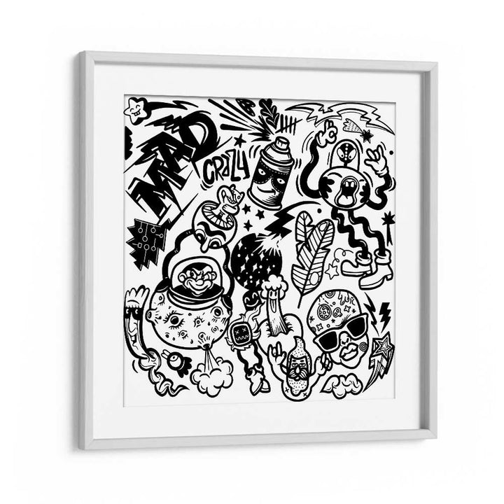 Madness Unboxed Doodle Art Artwork in White Frame With Mount