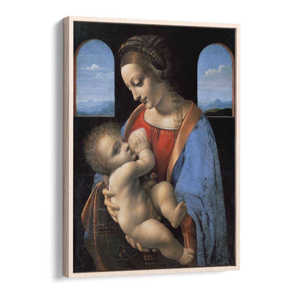 Madona Litta (Mid.1490s) Leonardo Da Vinci art painting Artwork in Oak Wood Floater Frame