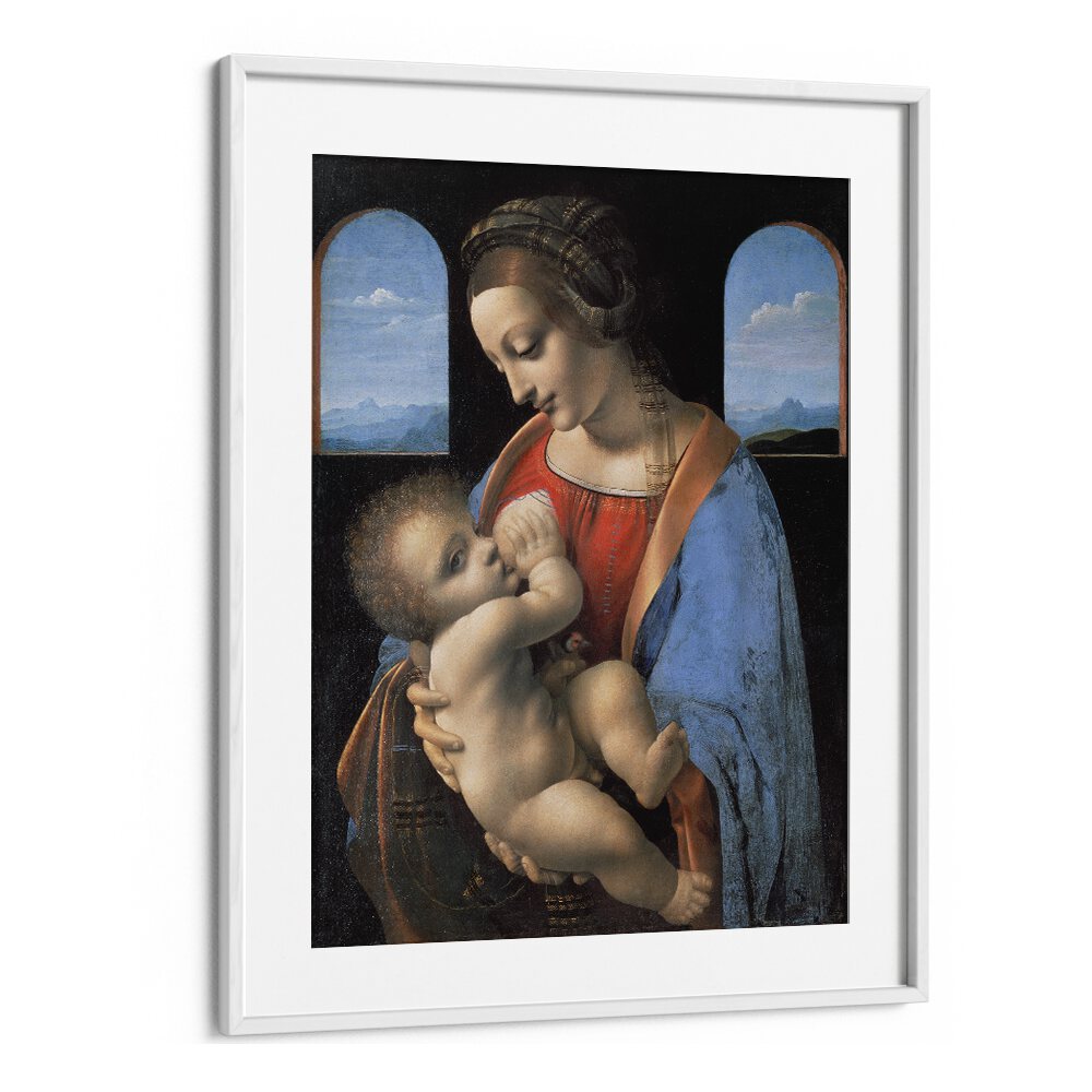 Madona Litta (Mid.1490s) Leonardo Da Vinci art painting Artwork in White frame With Mount