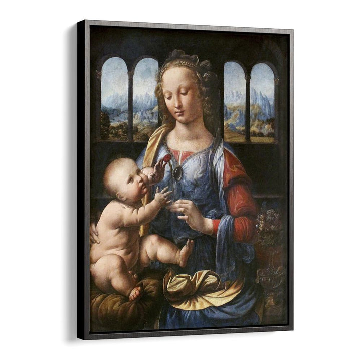 Madonna Of The Carnation (1470s) Leonardo Da Vinci art painting Artwork in Black Floater Frame