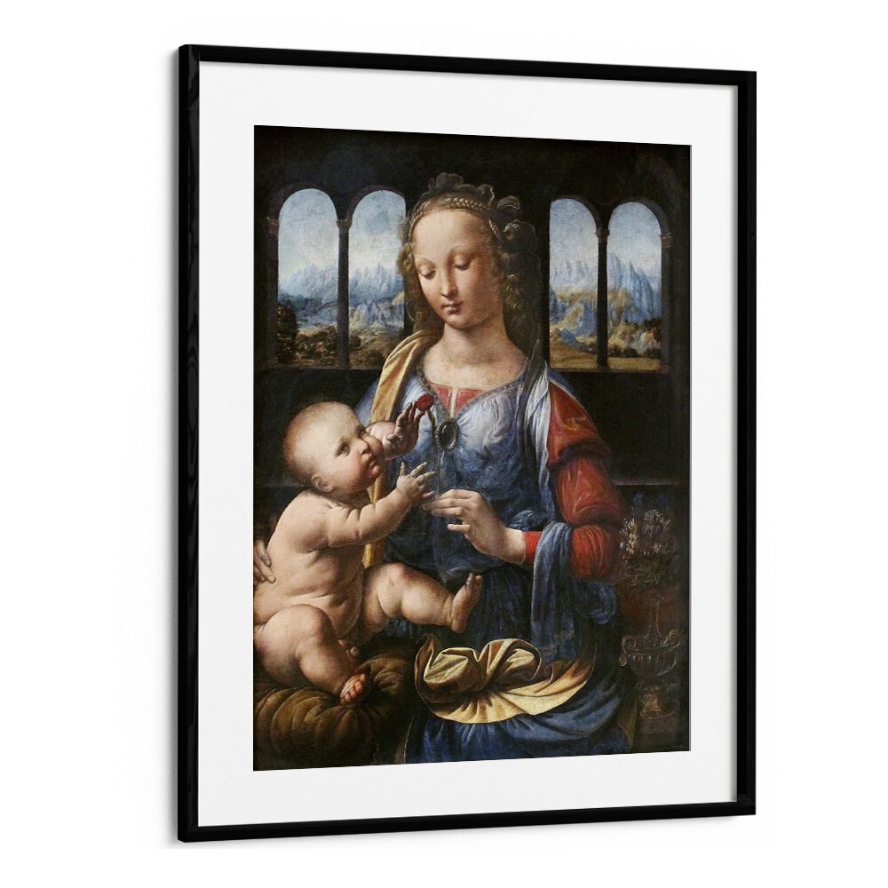 Madonna Of The Carnation (1470s) Leonardo Da Vinci art painting Artwork in Black Frame With Mount