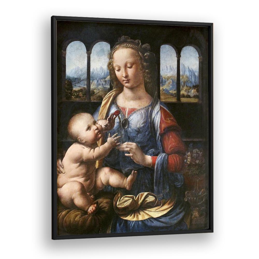 Madonna Of The Carnation (1470s) Leonardo Da Vinci art painting Artwork in Black Plain Frame