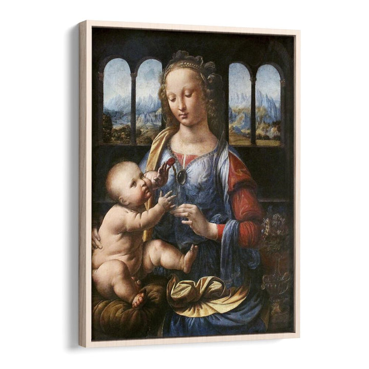 Madonna Of The Carnation (1470s) Leonardo Da Vinci art painting Artwork in Oak Wood Floater Frame