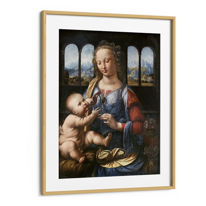 Madonna Of The Carnation (1470s) Leonardo Da Vinci art painting Artwork in Oak Wood Frame With Mount