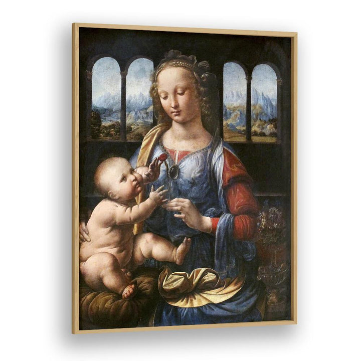 Madonna Of The Carnation (1470s) Leonardo Da Vinci art painting Artwork in Oak Wood Plain Frame