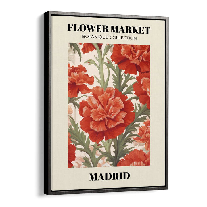 Madrid Flower Marketo  Botanical Flower Paintings Artwork  in Black Floater Frame