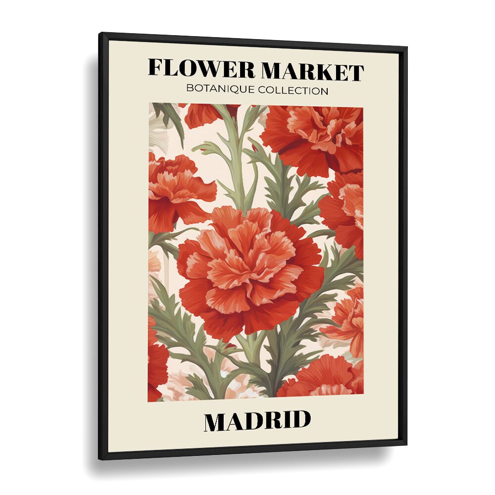 Madrid Flower Marketo   Botanical Flower Paintings Artwork  in Black Plain Frame