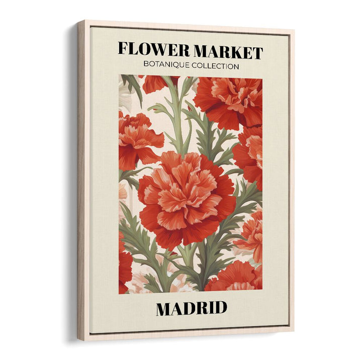 Madrid Flower Marketo    Botanical Flower Paintings Artwork in Oak Wood Floater Frame