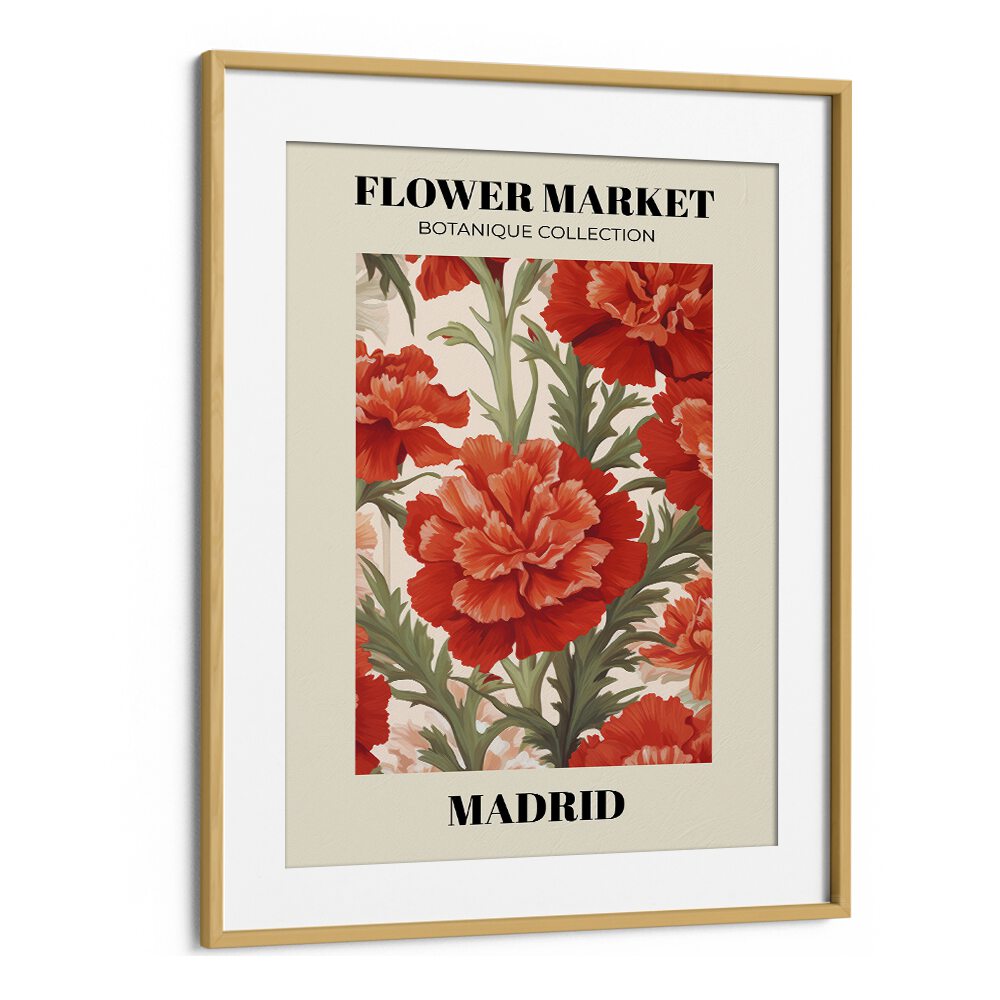 Madrid Flower Marketo   Botanical Flower Paintings Artwork in Oak Wood Frame With Mount