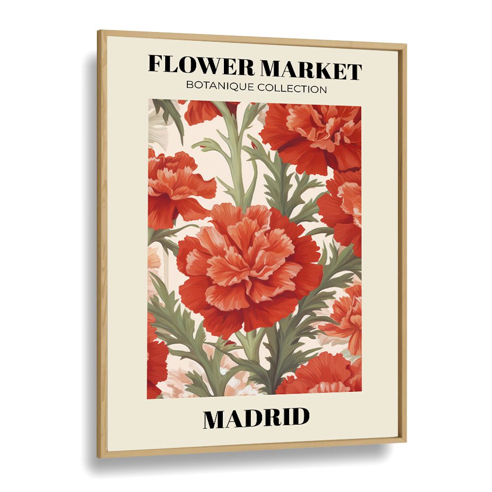 Madrid Flower Marketo   Botanical Flower Paintings Artwork in Oak Wood Plain Frame