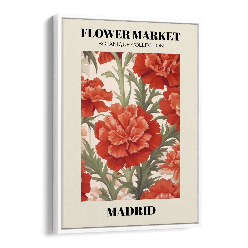 Madrid Flower Marketo   Botanical Flower Paintings Artwork  in White Floater Frame