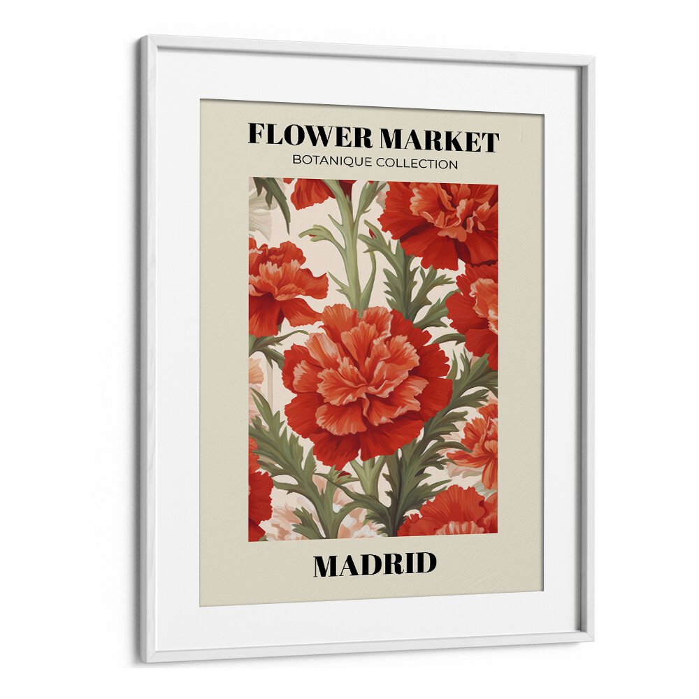 Madrid Flower Marketo   Botanical Flower Paintings Paintings Artwork  in White frame With Mount