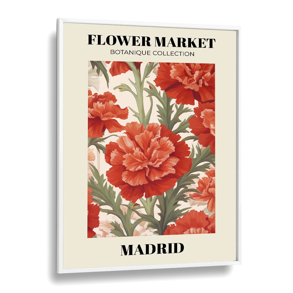 Madrid Flower Marketo  Botanical Flower Paintings Artwork  in White Plain Frame