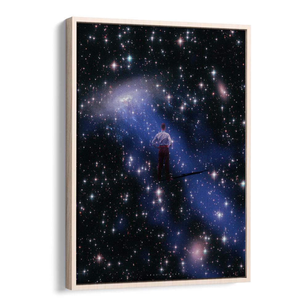 Magic In Sky Surreal Painting, Surreal Art Artwork in Oak Wood Floater Frame
