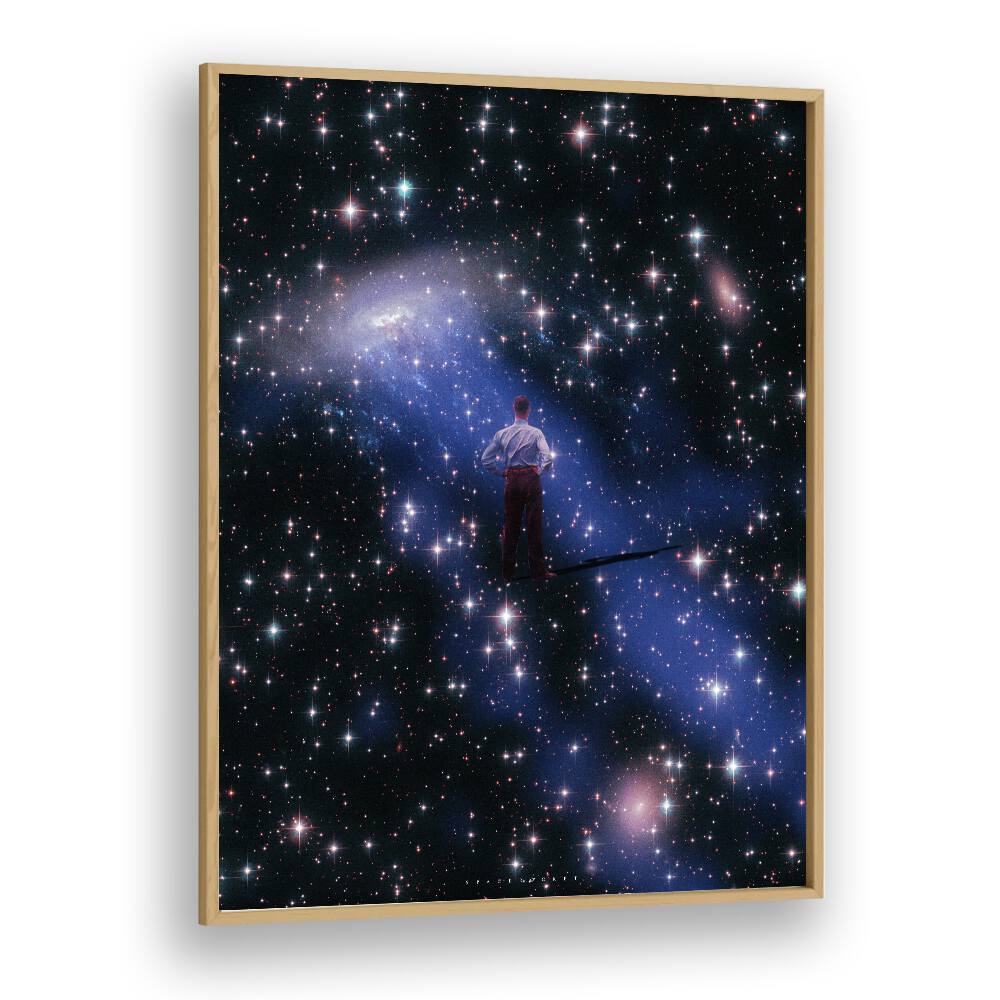 Magic In Sky Surreal Painting, Surreal Art Artwork in Oak Wood Plain Frame
