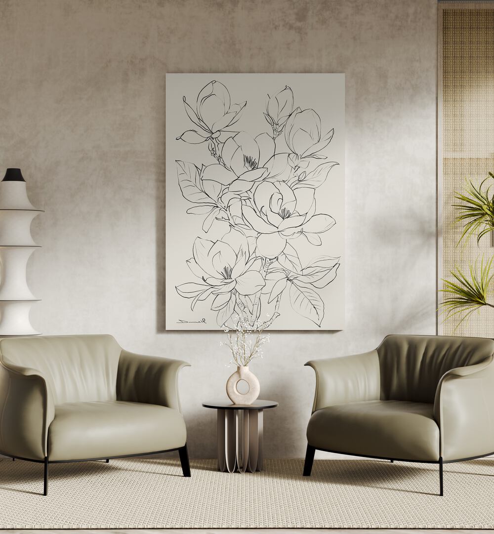 Elegant MAGNOLIA TREE, FLORAL FLOWER PAINTINGS complement modern decor, enhancing serenity and sophistication in any space.