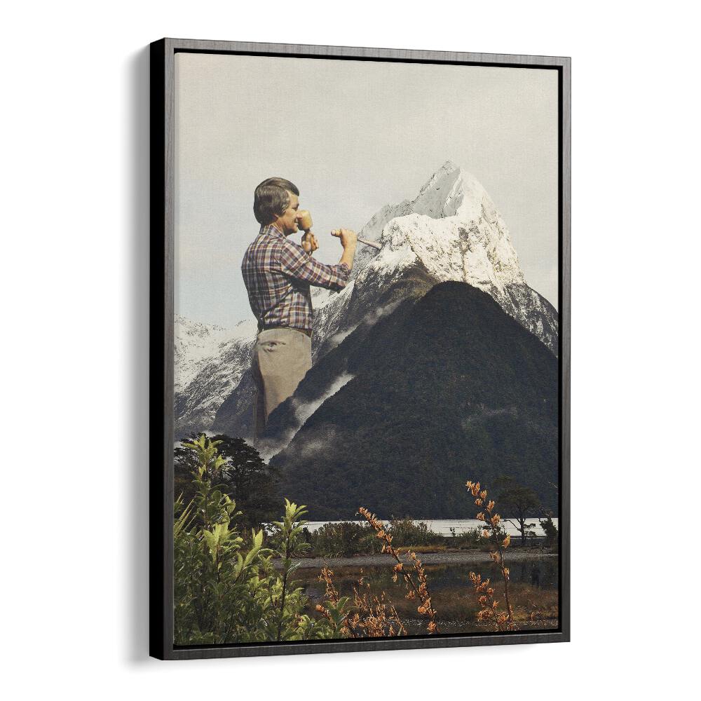 Majestic Sculpture Snow Mountain Surreal Art Artwork in Black Floater Frame
