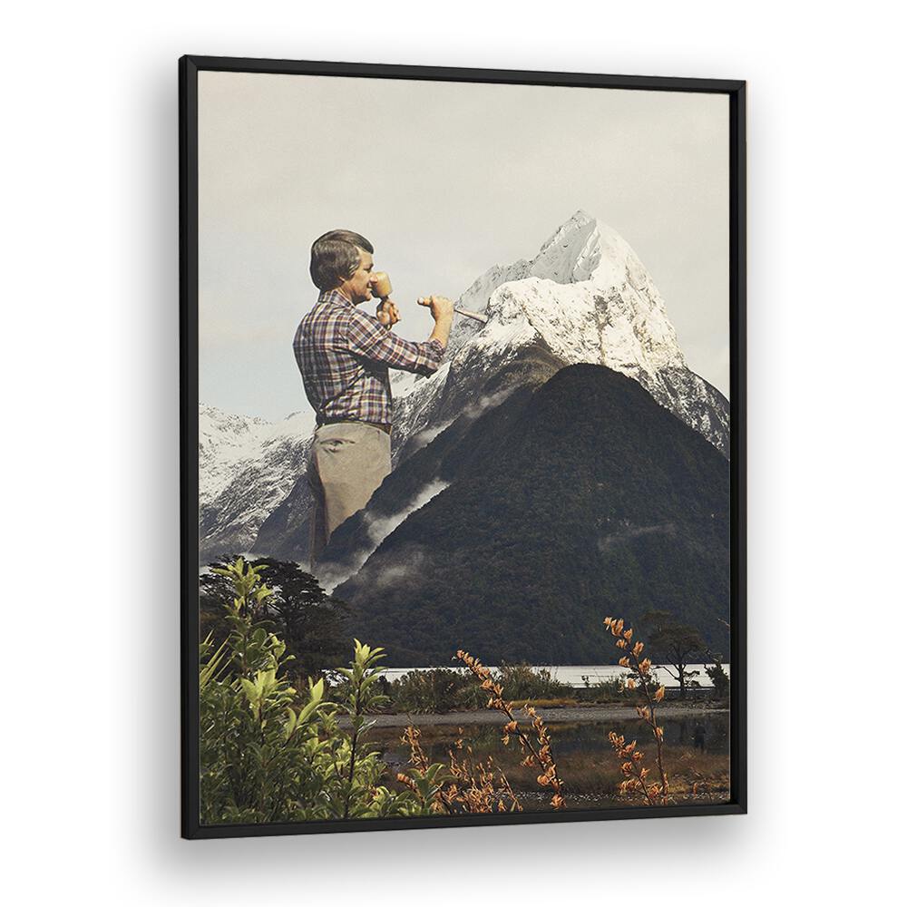 Majestic Sculpture Snow Mountain Surreal art Artwork in Black Plain Frame
