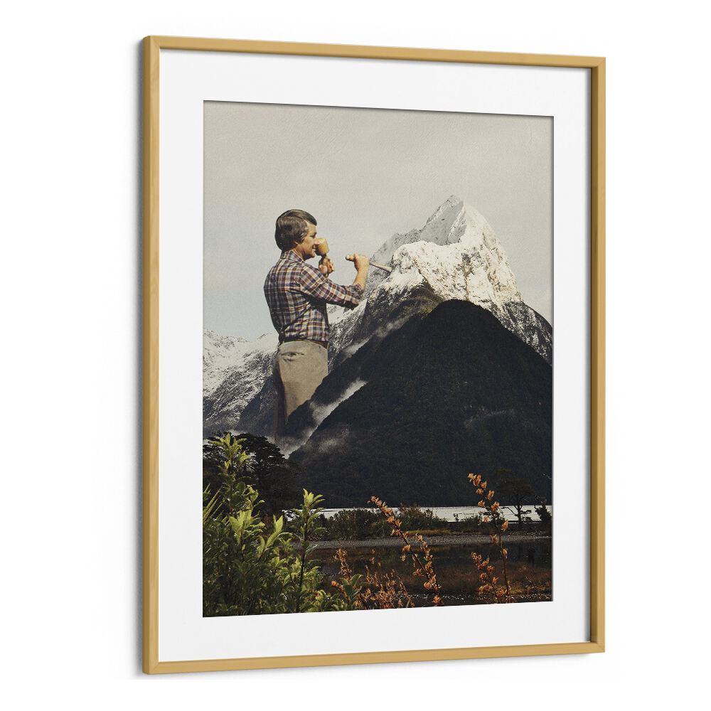 Majestic Sculpture Snow Mountain Surreal Art Artwork in Oak Wood Frame With Mount
