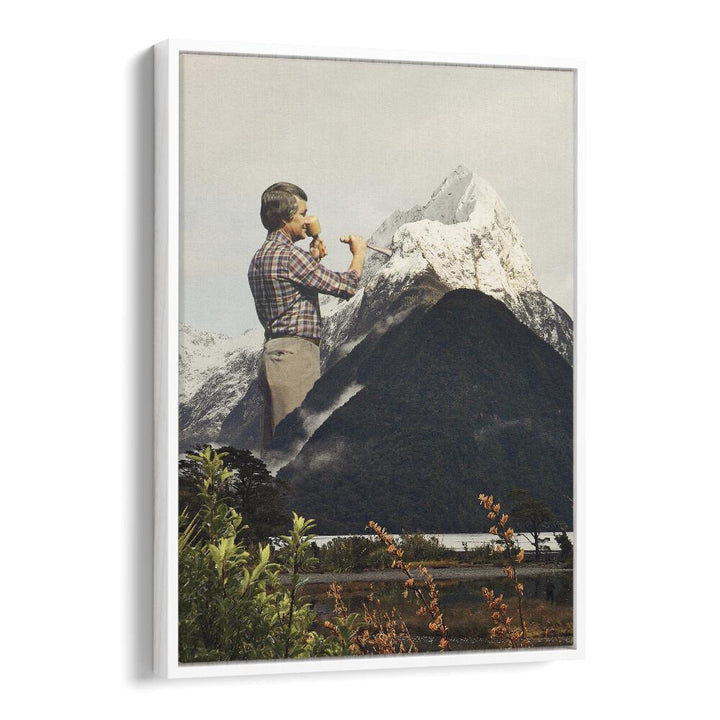 Majestic Sculpture Snow Mountain Surreal art painting Artwork in White Floater Frame
