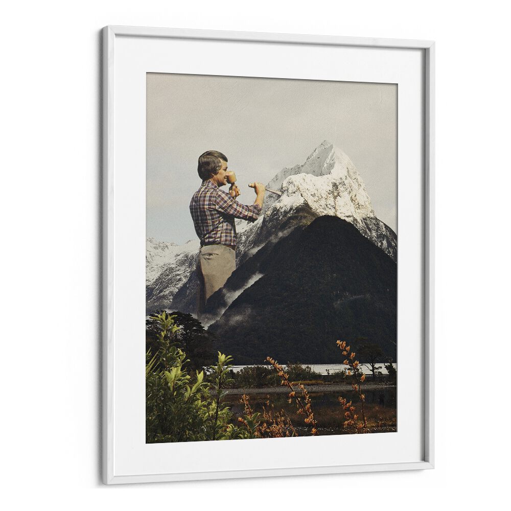 Majestic Sculpture Snow Mountain Surreal Art Artwork in White Frame With Mount