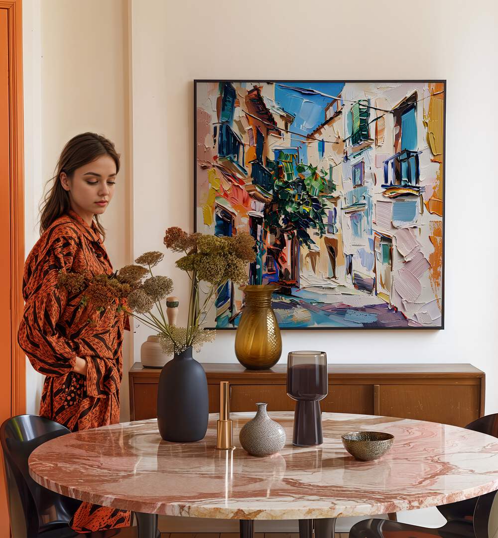 Stylish interior featuring the MALLORCA STREET artwork, enhancing elegance and functionality in the space.