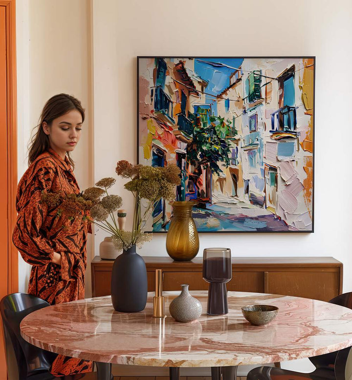 Stylish interior featuring the MALLORCA STREET artwork, enhancing elegance and functionality in the space.