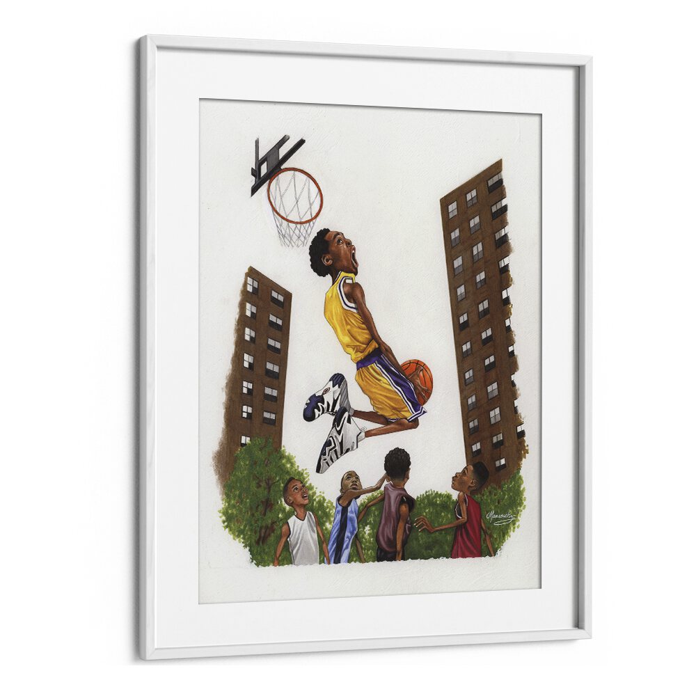 Mamba kid Sports Art Artwork in White Frame With Mount