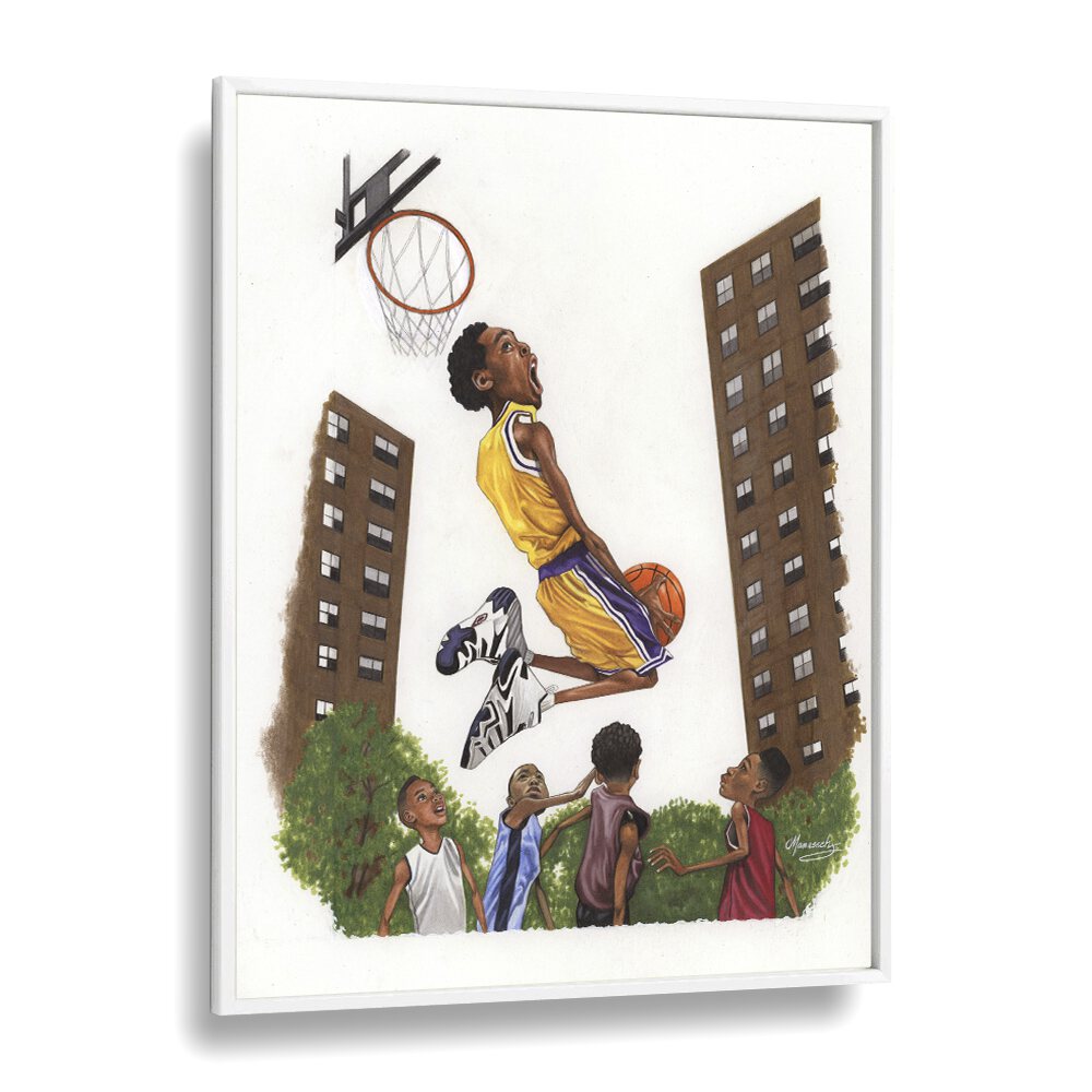 Mamba kid Sports Art Artwork in White Plain Frame