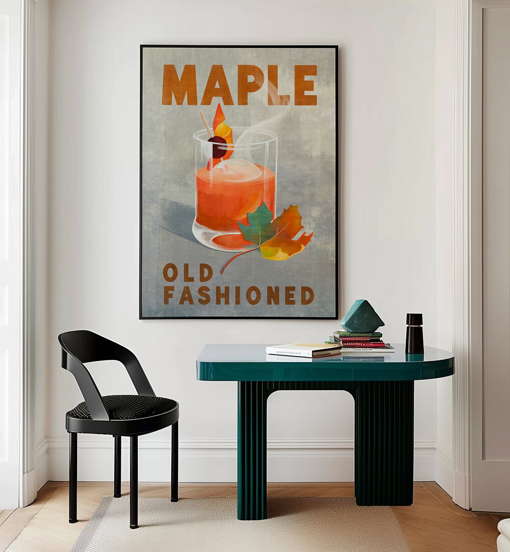 Stylish MAPLE OLD FASHIONED, BAR art poster enhances your space, perfect for cocktail lovers and bar enthusiasts.