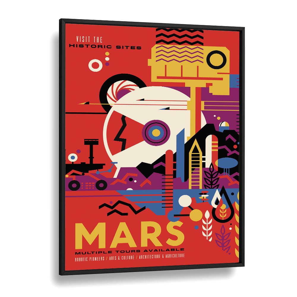 Mars Astronaut & Nasa Paintings, Space Art Prints Artwork in Black Plain Frame
