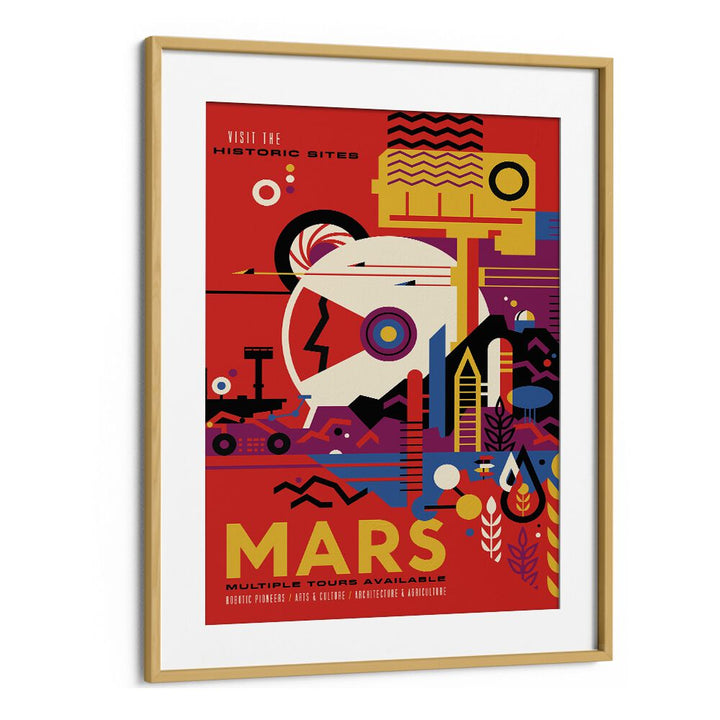 Mars Astronaut & Nasa Paintings, Space Art Prints Artwork in Oak Wood Frame With Mount
