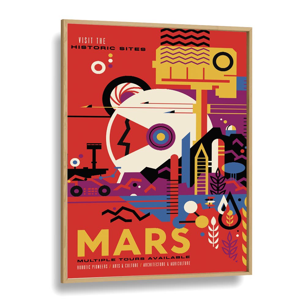 Mars Astronaut & Nasa Paintings, Space Art Prints Artwork in Oak Wood Plain Frame
