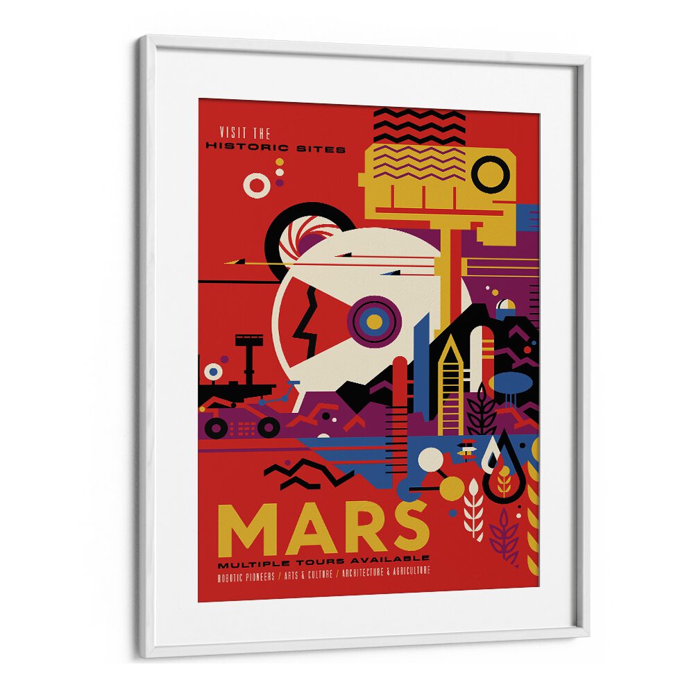 Mars Astronaut & Nasa Paintings, Space Art Prints Artwork in White Frame With Mount
